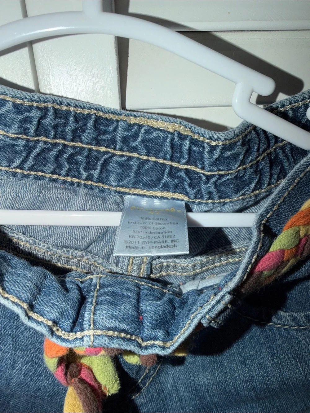 Gymboree Blue Denim Shorts with Multicolor Braided Belt & Embroidered Bird